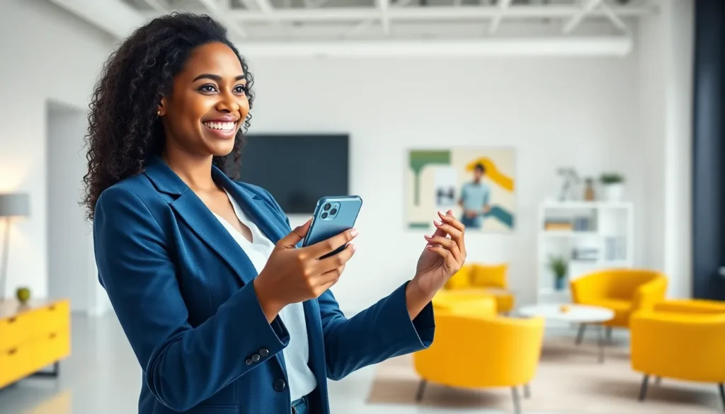 Infográfico ilustrando o processo de Visual Search Optimization: smartphone escaneando um objeto físico e retornando resultados de busca via inteligência artificial.